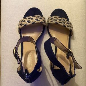 Lauren Conrad blue white and tan heels